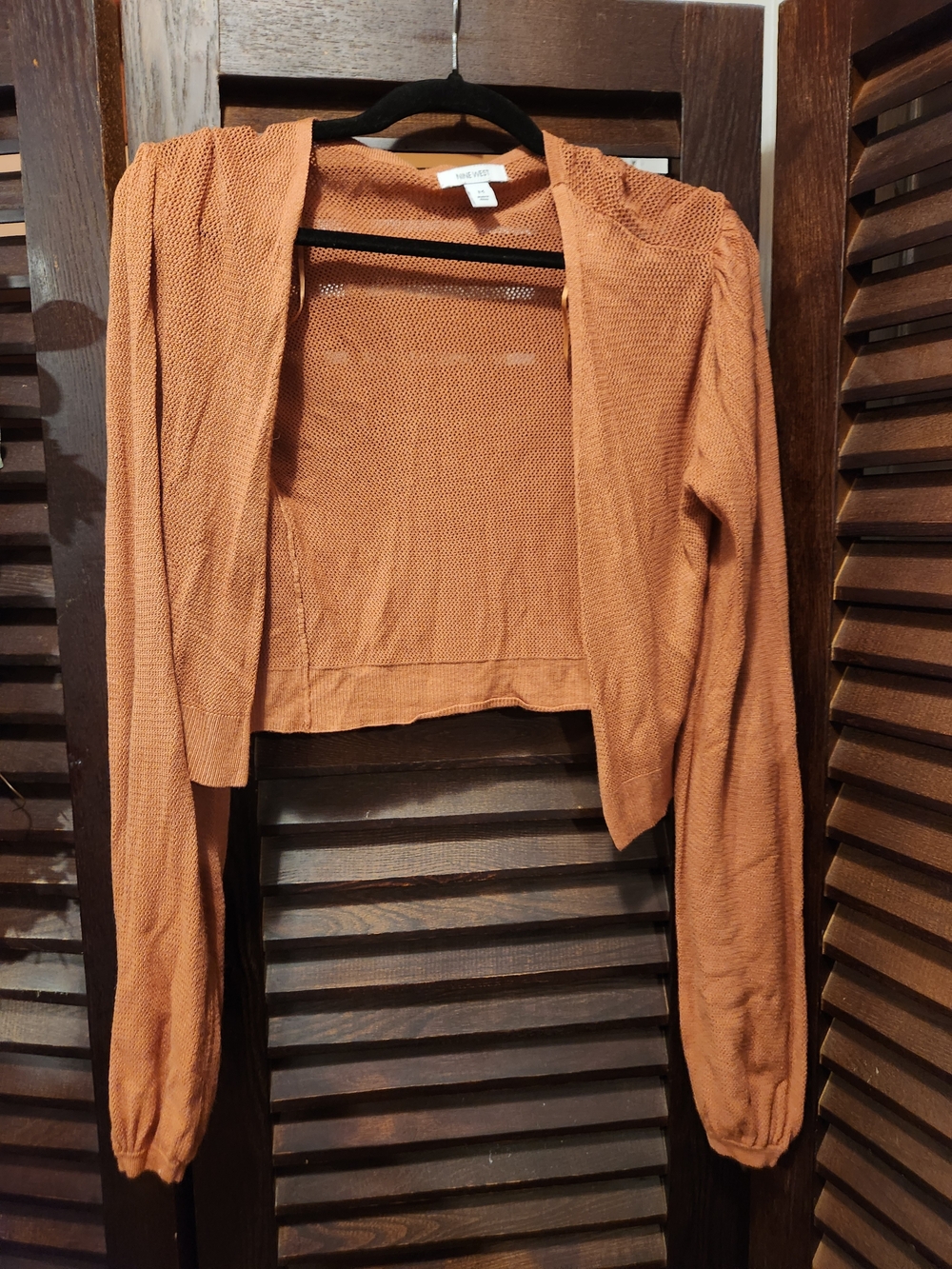 Nine West Rust Orange Open-Front Cropped Cardigan